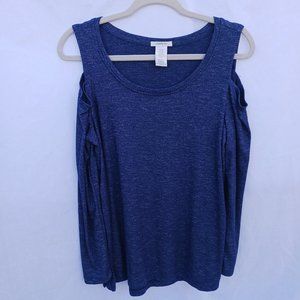Matty M Long Sleeve Blue Cold Shoulder Top Size Medium